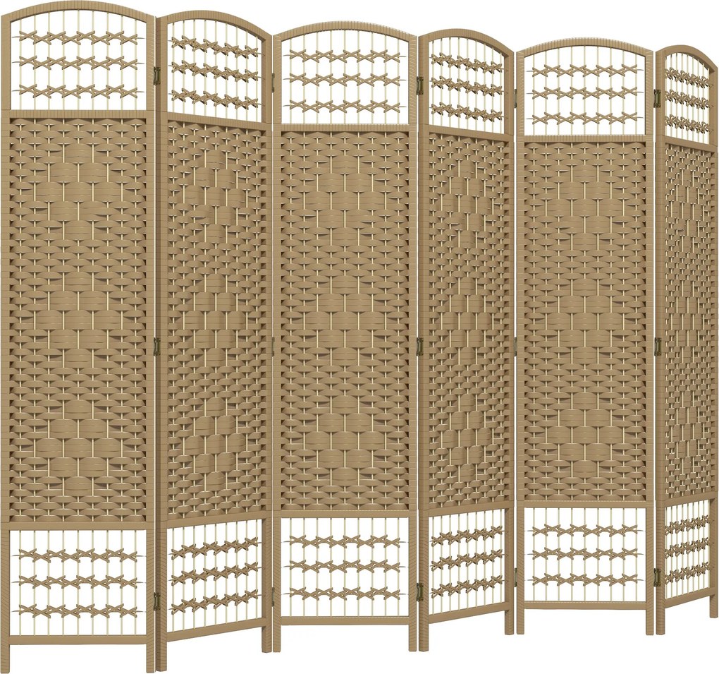 HOMCOM 6-panelový paravan 240x170 cm skladací rozdeľovač miestností s papierovým kordom a dreveným rámom pre spálňu a obývačku | Aosom