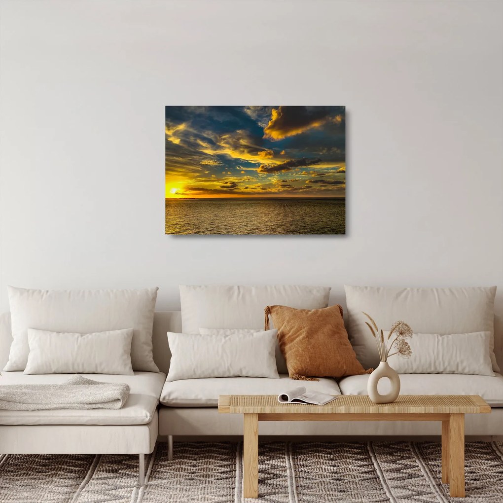 Sklenený obraz západu slnka na mori (70x50 cm)