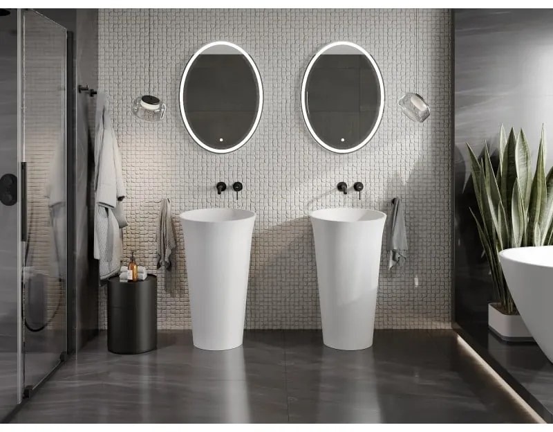 Mexen Nilda, voľnestojace umývadlo z konglomerátu 52x52x86 cm, biela matná, 26555200