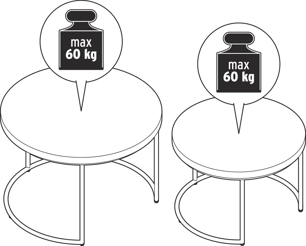 2 záhradné konferenčné stolíky s polycementovou doskou, priemer cca 50 cm a 60 cm