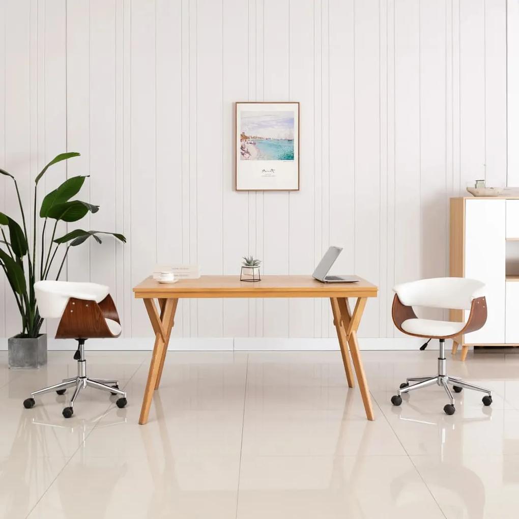 vidaXL Otočná jedálenská stolička, biela, ohýbané drevo a umelá koža