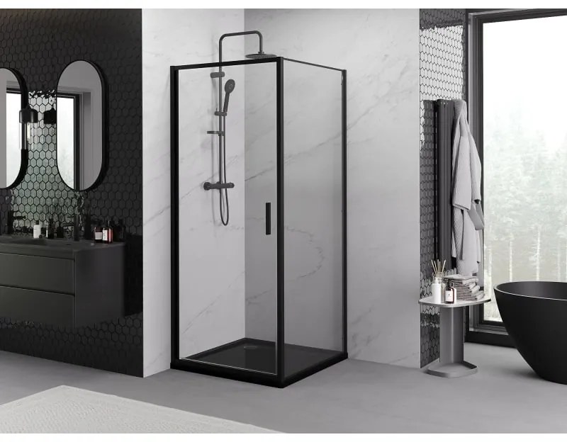 Mexen Exo, sprchovací kút s krídlovými dverami 85 x 85 cm, 6mm číre sklo, čierny profil, 817-085-085-70-00
