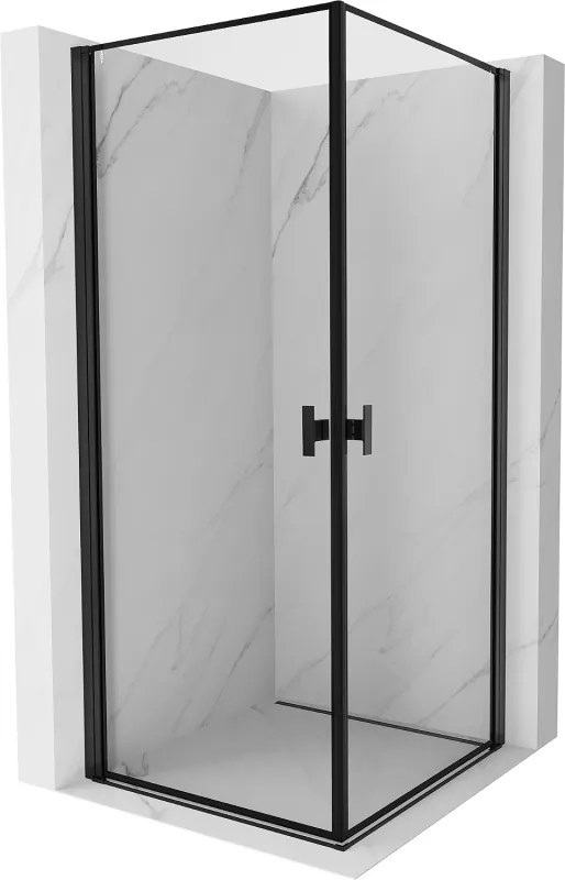 Mexen Mist-B Duo, 2-krídlový výklopný sprchový kút 90 x 90 cm, číre sklo-čierny rám, 8A2-090L-090P-70-70