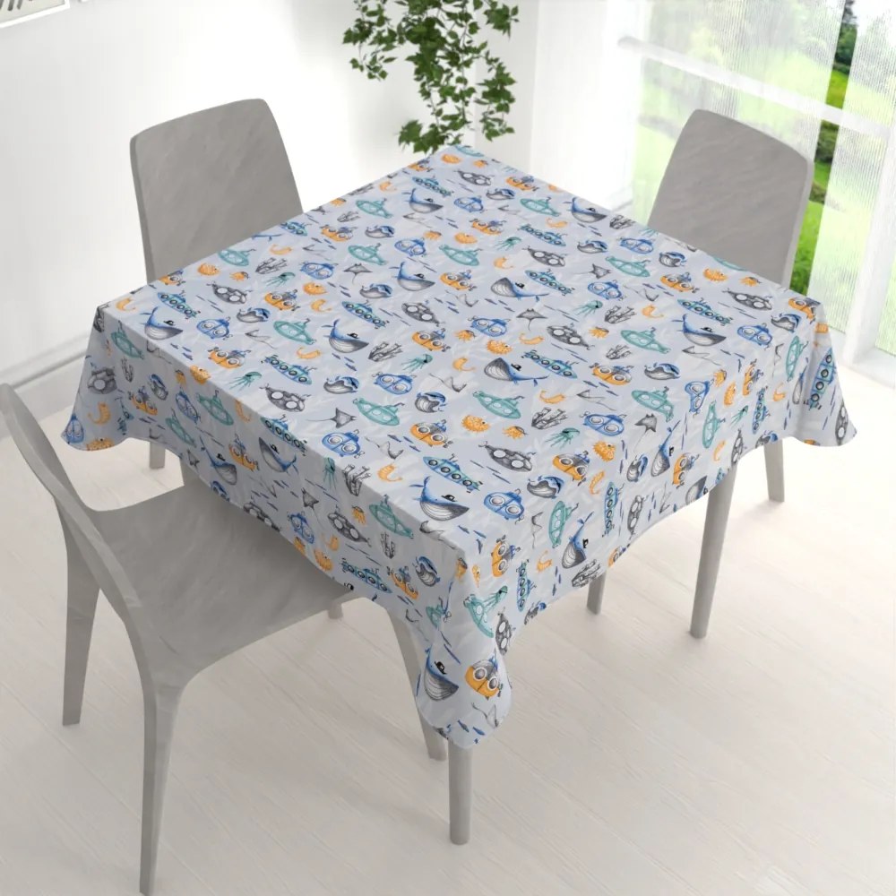 Biante Detský bavlnený štvorcový obrus Sandra SA-673 Podmorský svet modrý 90x90 cm