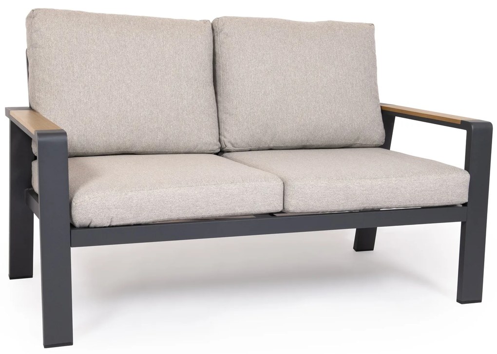 Hliníková dvojsedačka EMOT WPC antracit so svetlými poduškami