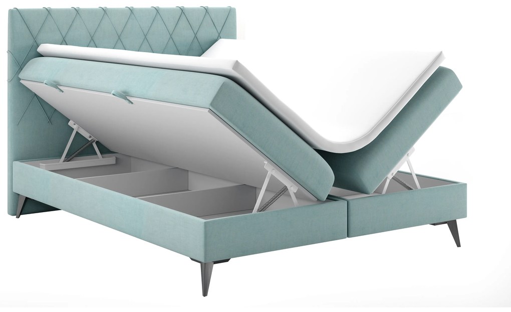 Manželská posteľ Boxspring 160 cm Miror (mentolová) (s úložným priestorom). Akcia -20%. Vlastná spoľahlivá doprava až k Vám domov. 1020318