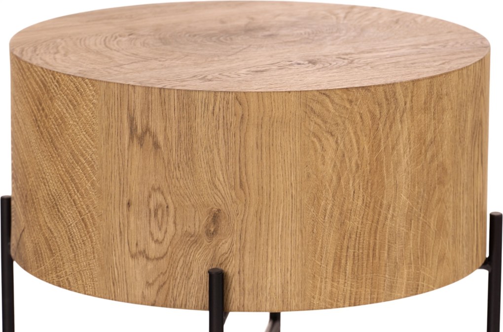 Okrúhly konferenčný stolík Liviano - 45 cm s kovovými nohami - prírodný dub / čierny