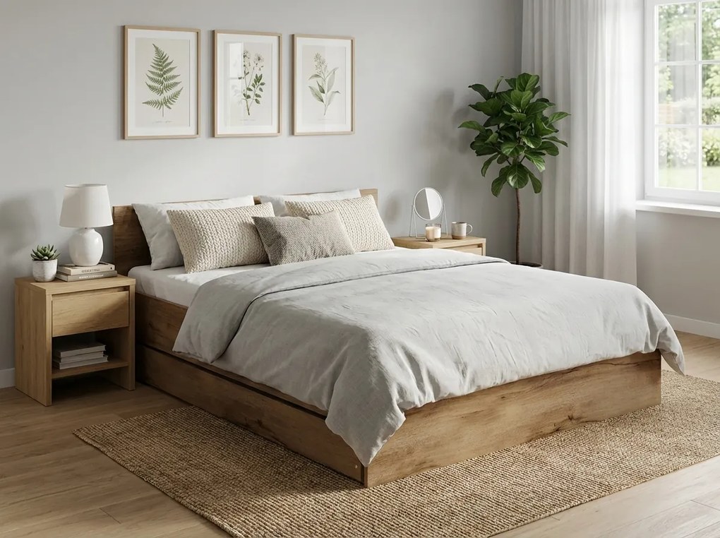 Posteľ ELISA 160 x 200 cm, dub artisan Rošt: S lamelovým roštom, Matrac: Matrac COCO MAXI 20 cm