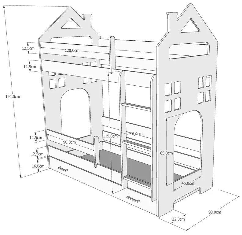 Raj posteli Detská poschodová posteľ COTTAGE II so zásuvkou PW 160x80 cm