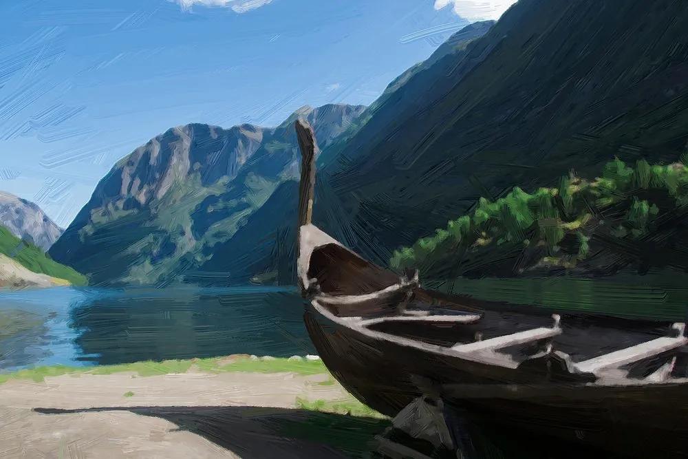 Obraz drevená vikingská loď - 120x80