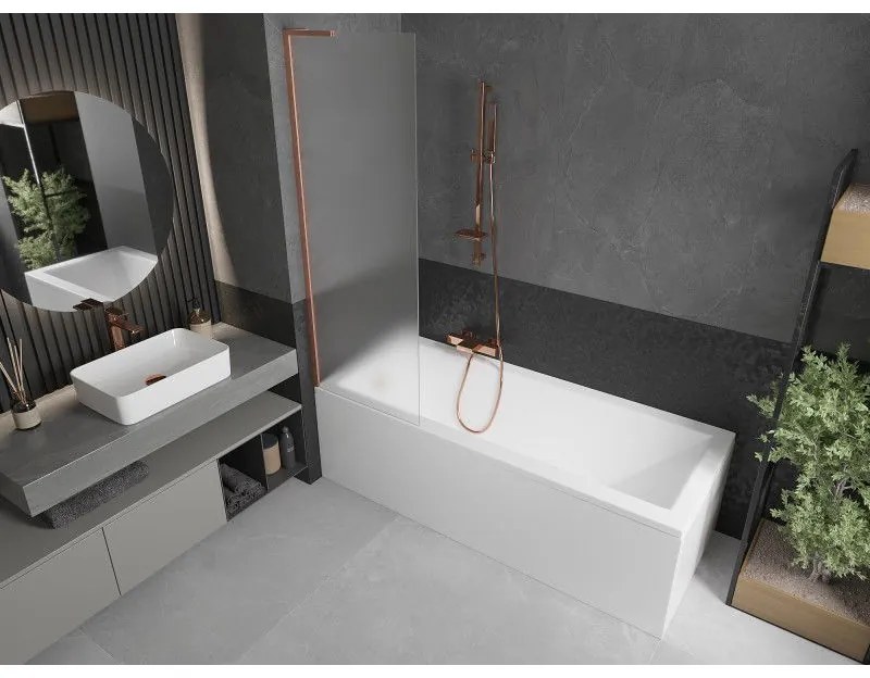 Mexen Next L, 1-krídlová vaňová zástena 60 x 150 cm, 6mm sklo námraza, medený profil, 895-060-000-03-30-65