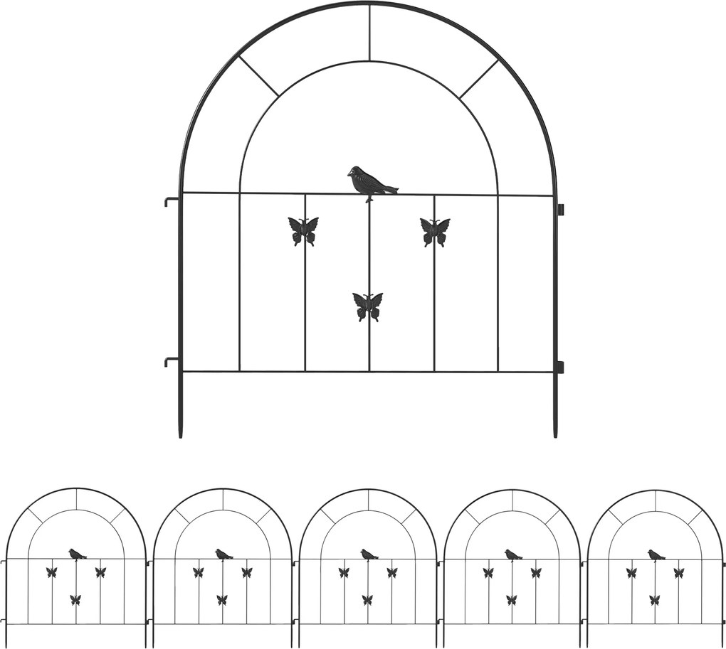 Outsunny Záhradný Plot Z ocele 300 cm x 70 cm Vysoký Dekoratívny Mriežkový Plot Sada Plotových Panelov Plot pre Psy Horný Oblúk Plot pre Psy Krajinný