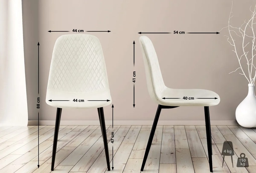 4x Stolička Giverny zamat - krémovo biela