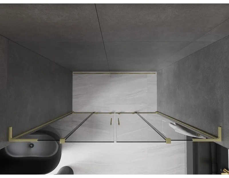 Mexen Velar L Duo, posuvné sprchové dvere do otvoru 200 cm, 8mm šedé sklo, zlatá matná, 871-200-003-42-55