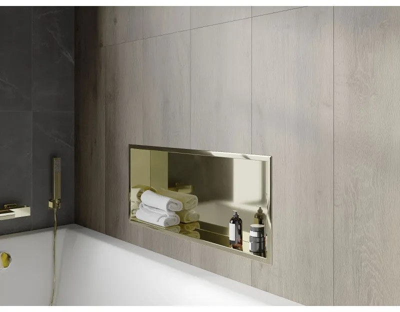 Mexen X-Wall-R, polička na zapustenie na obklad s golierom 75 x 30 cm, zlatá lesklá 1950753010