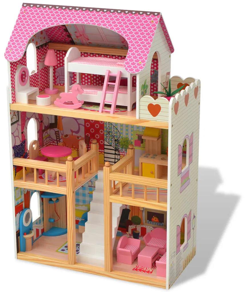 vidaXL 3-poschodový domček pre bábiky, drevený, 60x30x90 cm