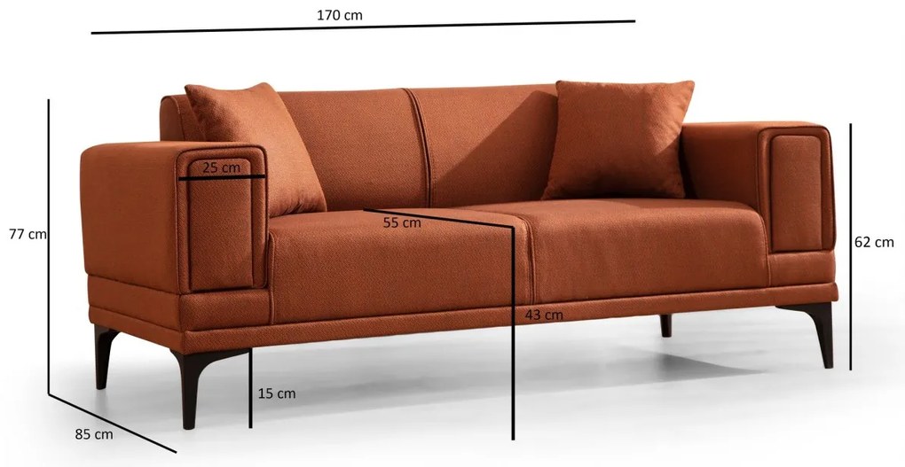 Dvojmiestna pohovka Horizon 170 cm tehlová