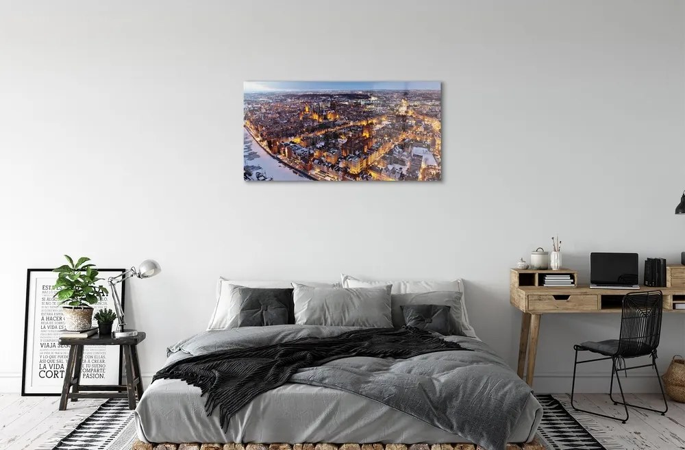 Sklenený obraz Gdańsk Winter panorama rieka 140x70 cm