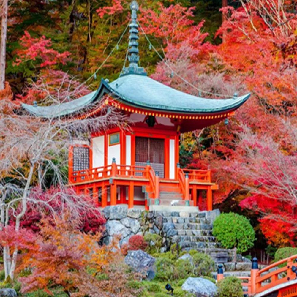 Ozdobný paraván Japonská zahrada - 110x170 cm, trojdielny, obojstranný paraván 360°