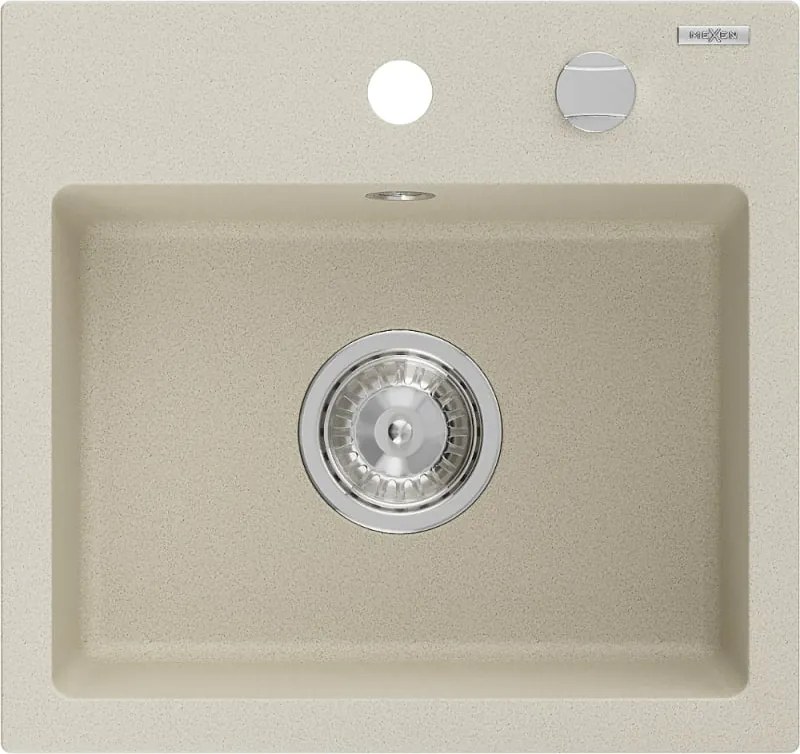 Mexen Milo granitový drez 1-komorový 435 x 410 mm, béžový, sifón chróm - 6505441000-69