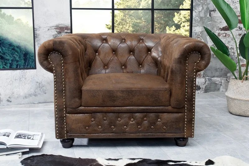 (2781) INGLESE Chesterfield kreslo antik hnedé