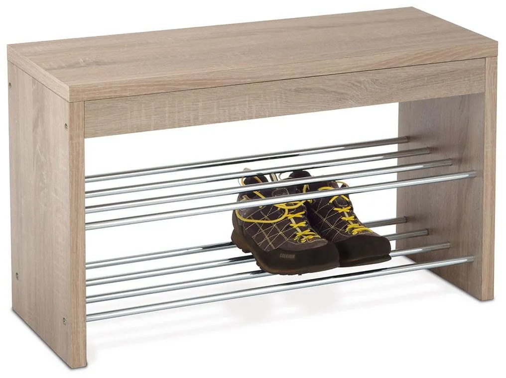 Botník / taburet, 2 kovové chrómované police, MDF, 3D dekor dub sonoma - 83168-10 SON