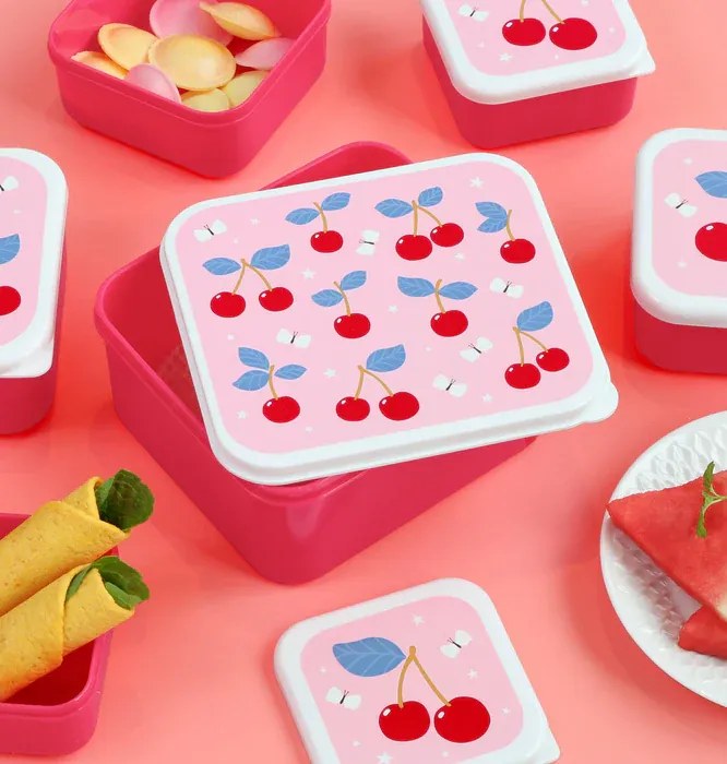 Sada 4 škatuliek na obed a desiatu čerešne