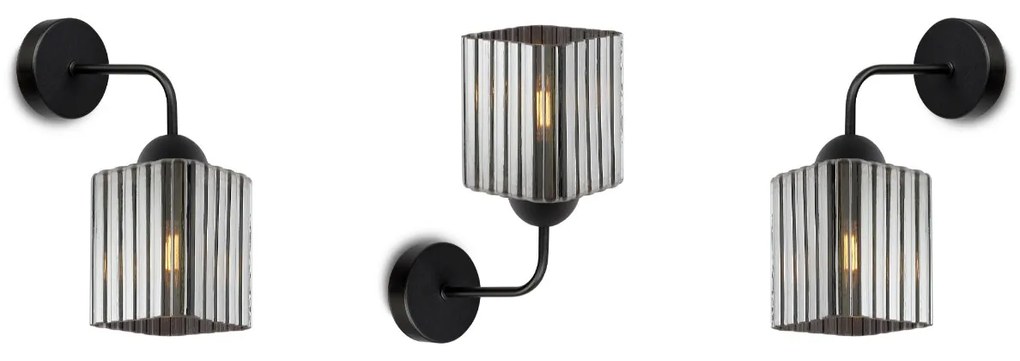 Nástenné svietidlo Riffle Square, 1x grafitové sklenené tienidlo, b