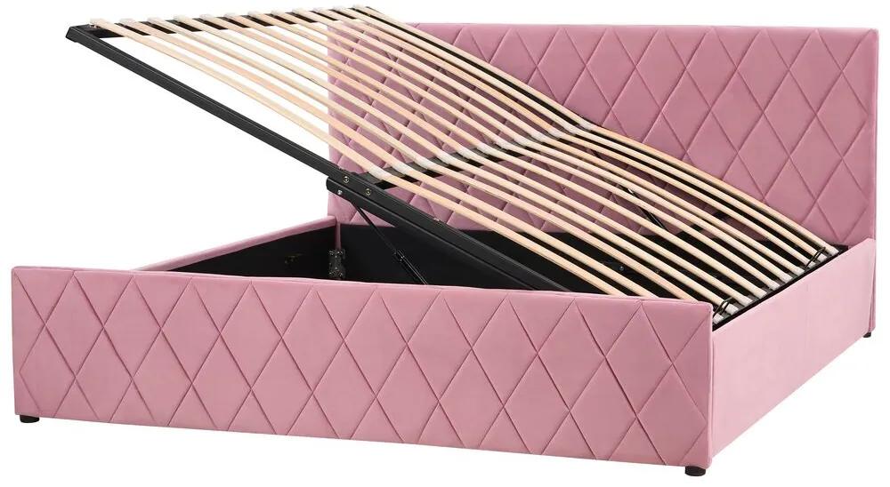 Zamatová posteľ s úložným priestorom 180 x 200 cm ružová ROCHEFORT Beliani