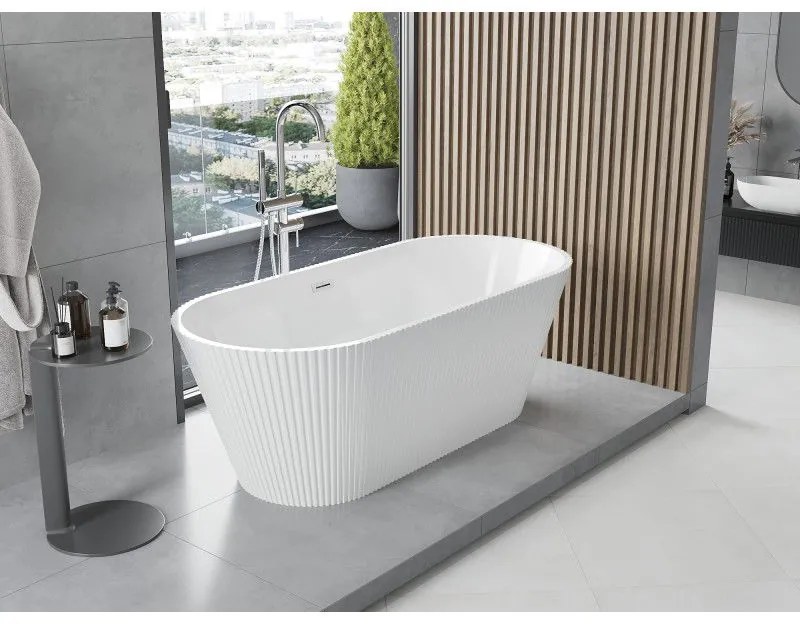 Mexen Yara, voľne stojaca ryhovaná vaňa 170 x 75 cm, biela lesklá, chrómový prepad, 52861707500-01