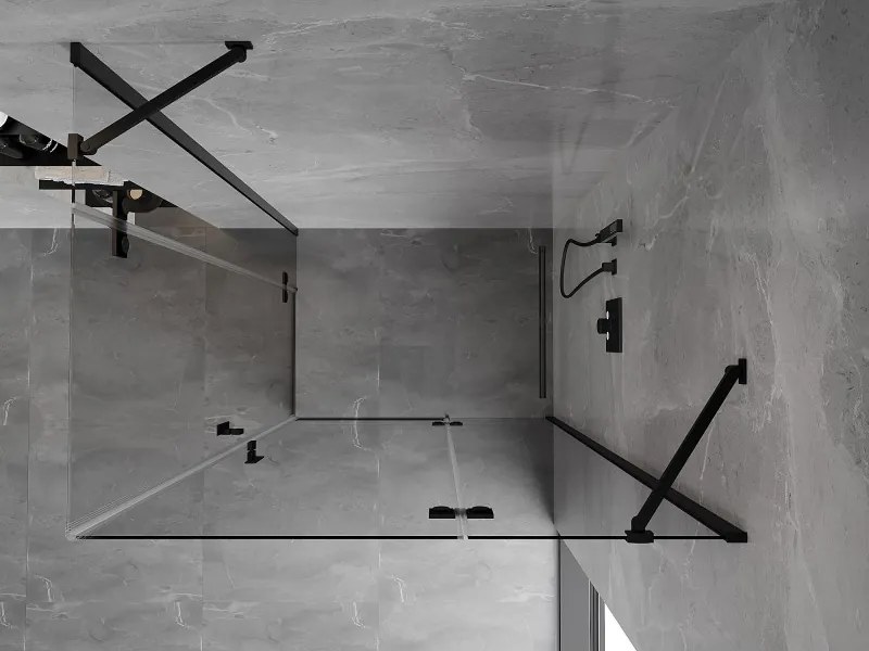 Mexen Mist-H Duo, 2-krídlový výklopný sprchový kút 85 x 95 cm, číre sklo, čierny profil, 8A5-085L-095P-70-00