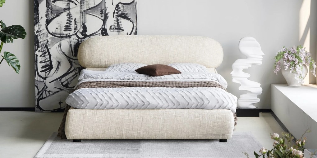 Dvoulůžková čalouněná postel Avola 160x200 s úložným prostorem béžová