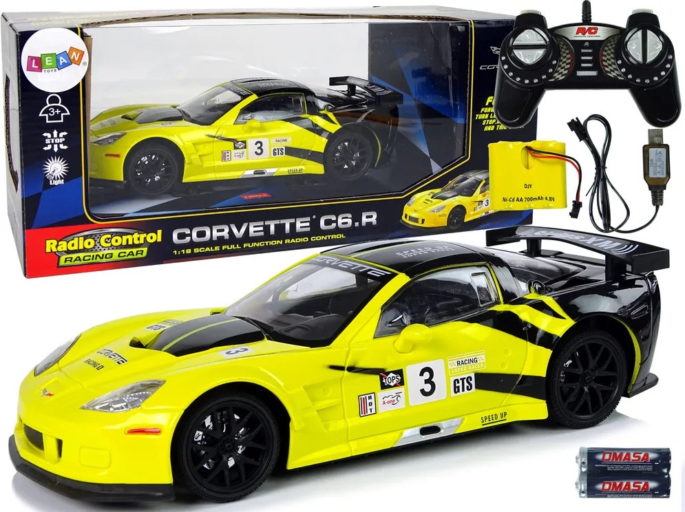 LEAN Toys Závodné športové auto R/C 1:18 Corvette C6.R Yellow 2.4 G Lights