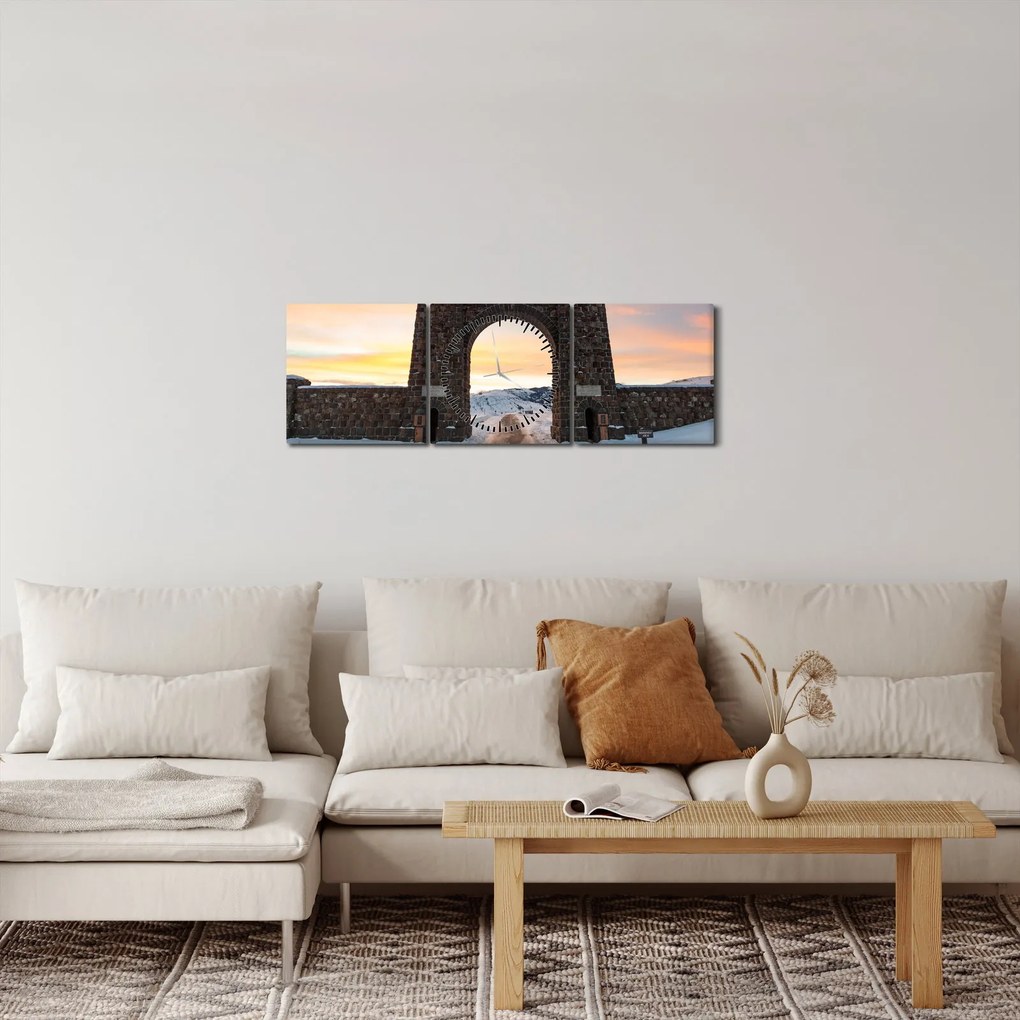 Obraz brány, Yellowstone (s hodinami) (90x30 cm)
