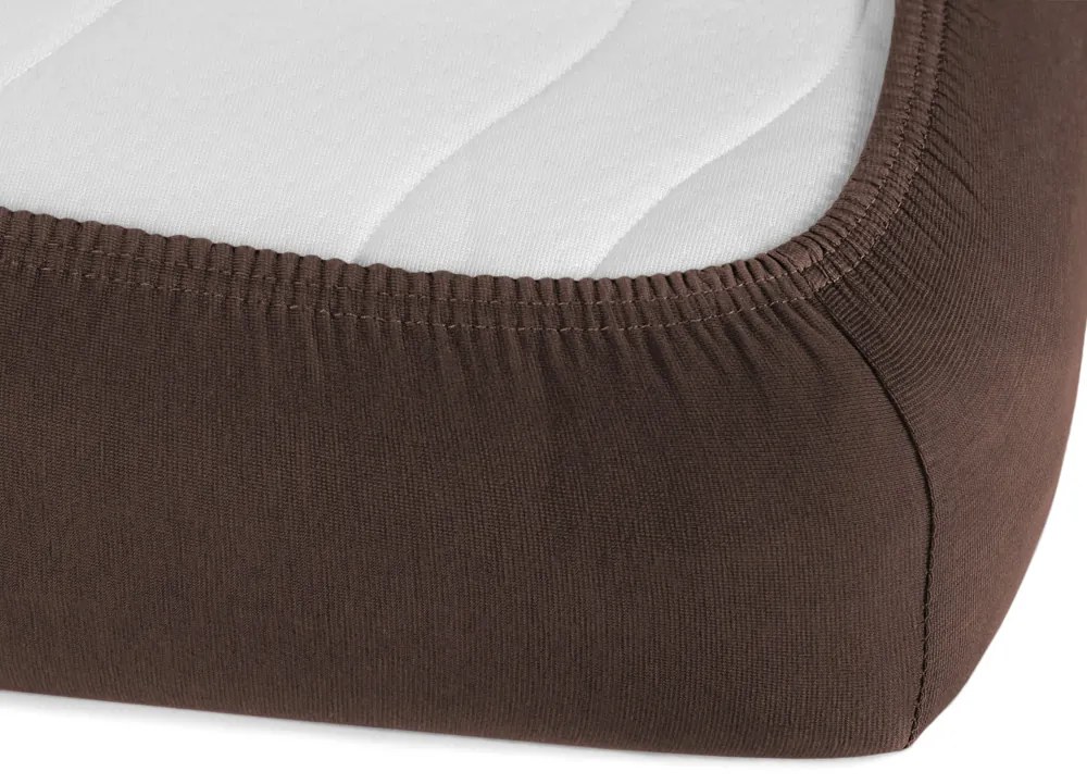 Jersey napínacie prestieradlo na vysoký matrac JR-026 Čokoládovo hnedé 180 x 220 - výška 30 cm