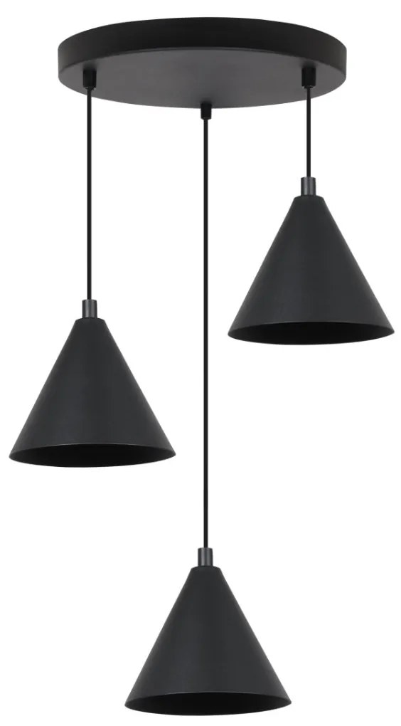 Závesné svietidlo Soho, 3x čierne kovové tienidlo, (fi 14cm), o