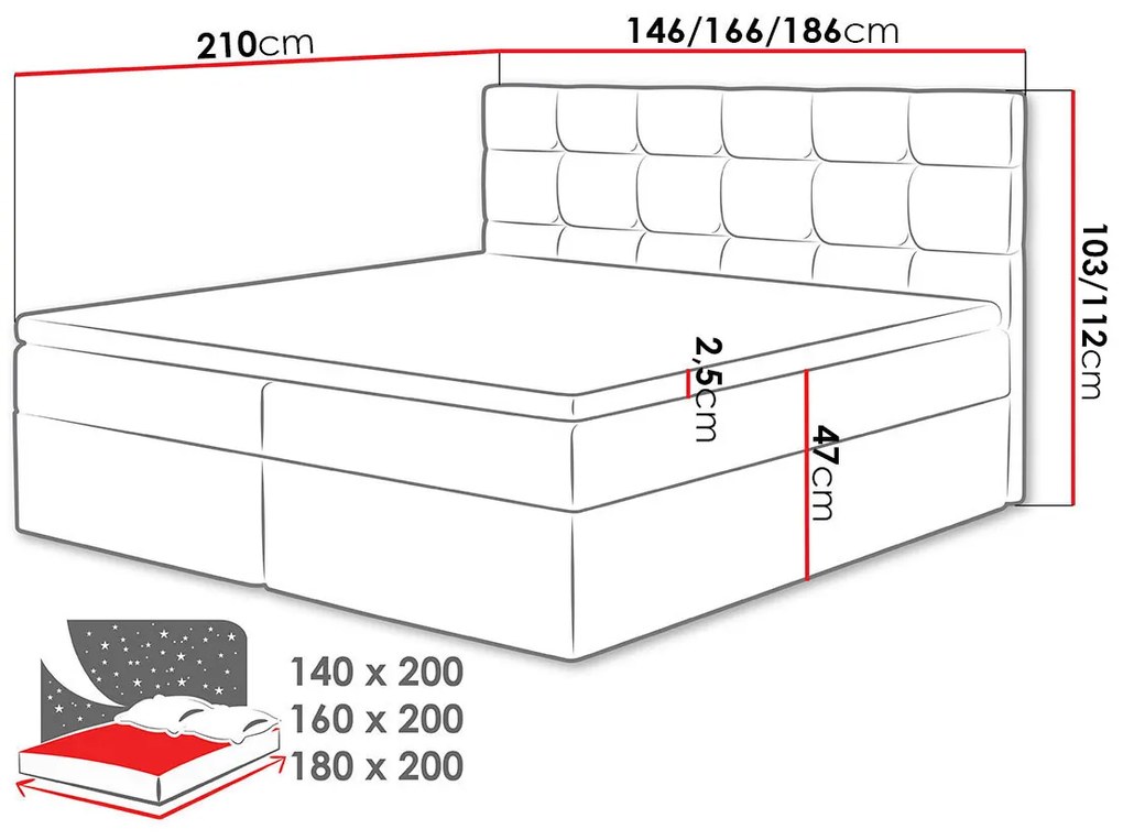 Moderná box spring posteľ Lipari 180x200, biela