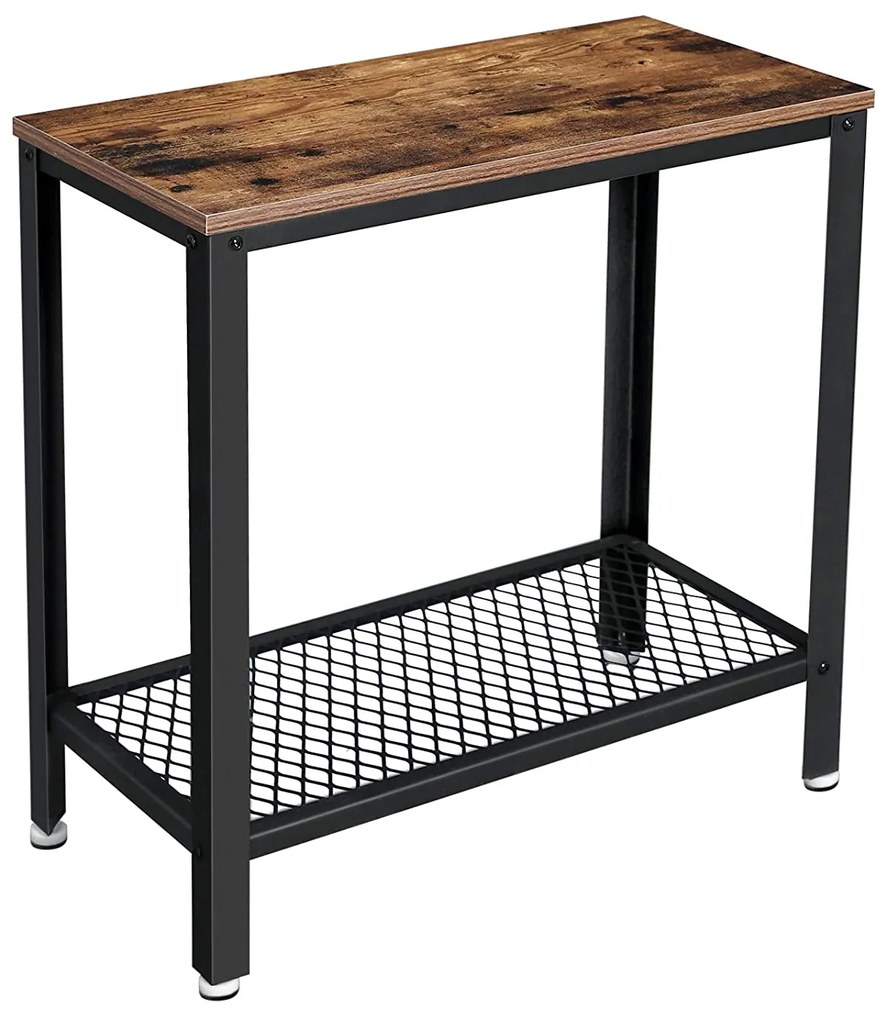 Príručný stolík, odkladací stolík s policou, rustikálny hnedý