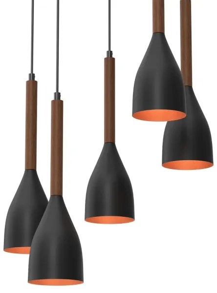 Luster na lanku MUZA 5xE27/15W/230V čierna/hnedá/medená/buk