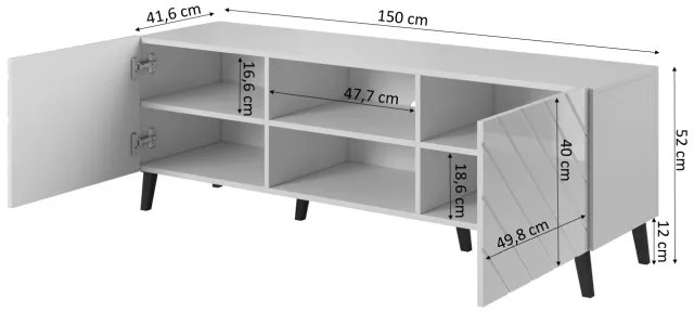 TV stolík Abeto 150 - biela / biely lesk