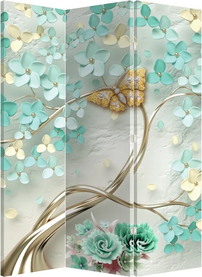 Paraván - Kvetina s motýľmi (126x170 cm)