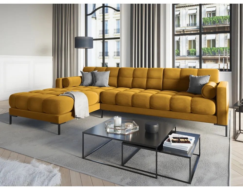 Žltá zamatová rohová pohovka Cosmopolitan Design Bali, ľavý roh