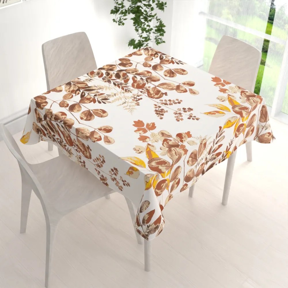 Biante Bavlnený štvorcový obrus Sandra SA-530 Hnedý eukalyptus na bielom 70x70 cm