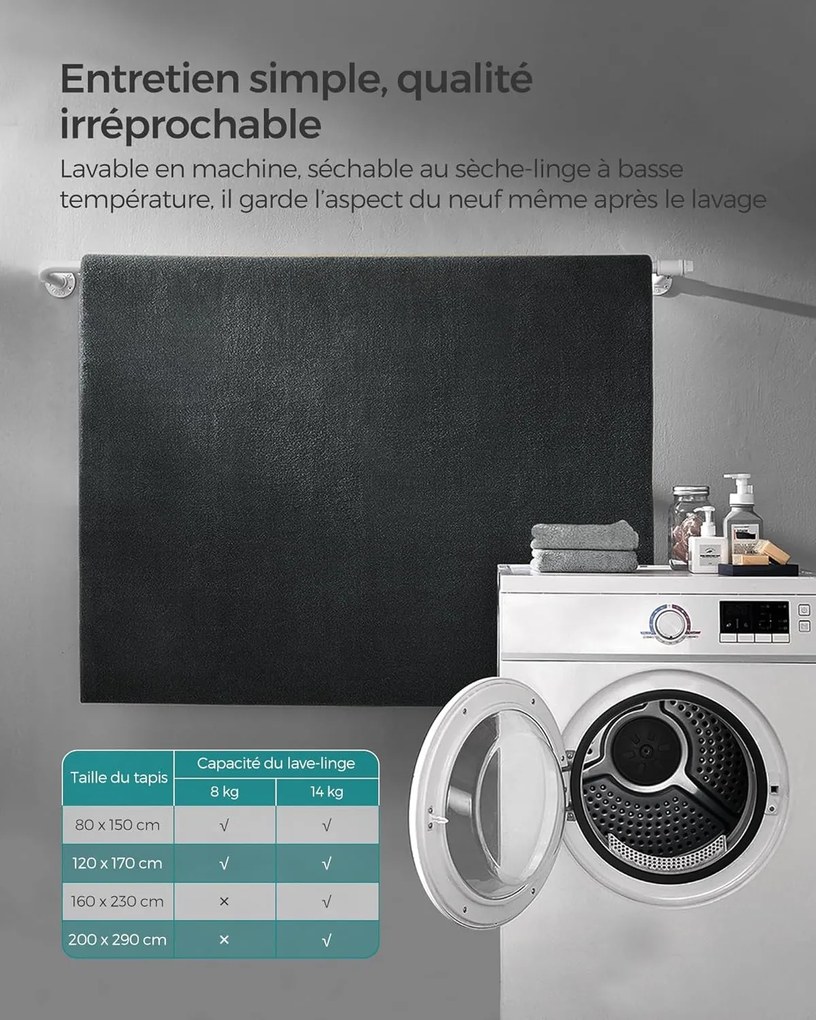 Koberec, 120 x 170 cm, protišmykový, možno prať v práčke, antracitovo sivý