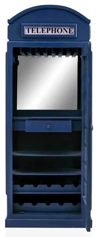 furniture-nabytek.cz - Masívna vinotéka v tvare telefónnej búdky, lakovaná, modrá – Mango 78×44×200 cm