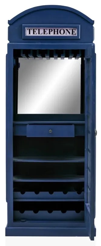 furniture-nabytek.cz - Masivní vinotéka ve tvaru telefonní budky, lakovaná, modrá – Mango 78×44×200 cm