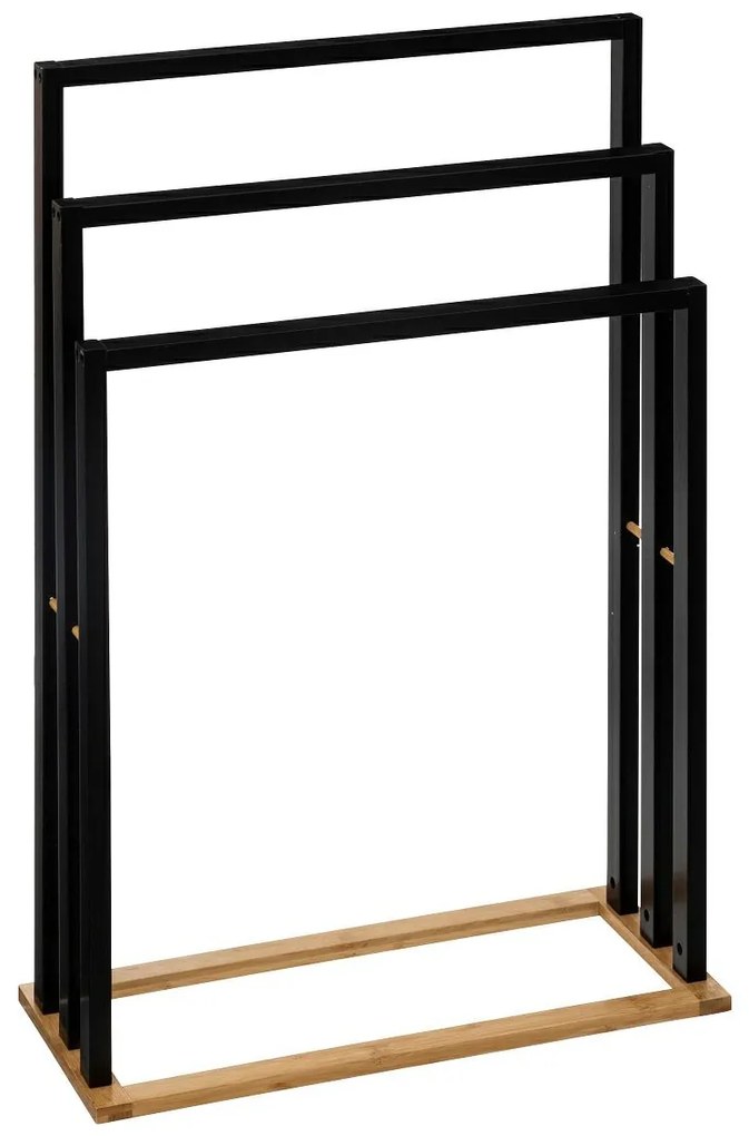 Stojan na uteráky Bambou, čierna/s drevenými prvkami