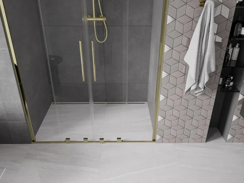 Mexen Velar Duo, posuvné dvere do otvoru 150x200 cm, 8mm číre sklo, zlatá lesklá, 871-150-000-02-50