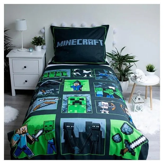 Bavlnené detské obliečky na jednolôžko 140x200 cm Minecraft Survival Mode - Jerry Fabrics