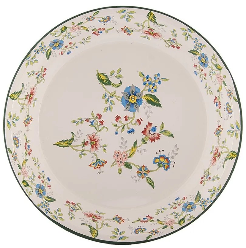 Béžový dekoračný smaltovaný tanier s kvetmi Vintage - Ø 30*3 cm